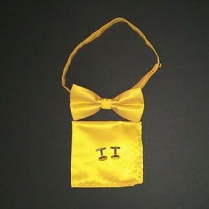New Yellow Bow Tie Pocket Square And Cuff Links